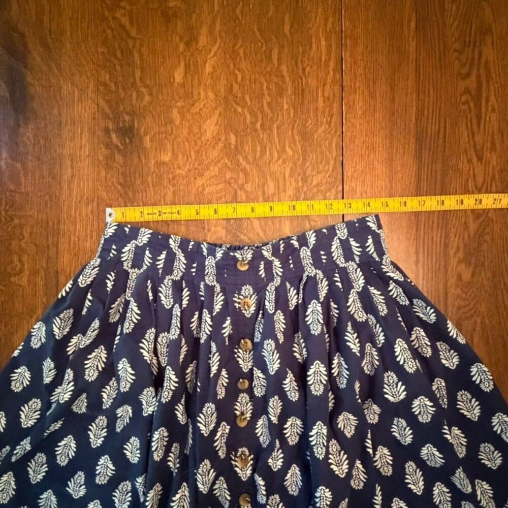 J.Crew Regenerative Cotton Blend Button Front Mini Skirt Navy White Print PM
